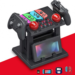 Supporto di Archiviazione Multifunzionale per Nintendo Switch Staffa di Supporto per Torre per Dock Joy-Con Grip 2 Pro Controller 2 Joy-Con Straps 4 Joy-Cons 12 Schede di Gioco e 2 Poke Ball