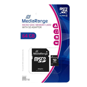 Microsd card 64Gb Mediarange sd cl.10 inkl. Adapter