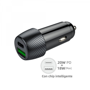 CCT-2011 CARICATORE DA AUTO USB 18W+20W PDCon 1 Porta USB 18W E 1 Porta USB-C 20W PD, Ricarica Rapida