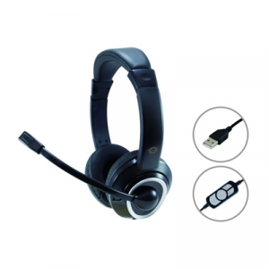 CUFFIE+MICROFONO CONCEPTRONIC POLONA01B NERE CON TELECOMANDO CON PULS.VOL.E DISAT.AUDIO - USB A - CAVO 2MT