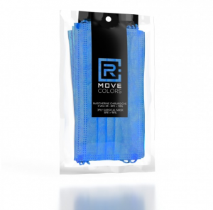 10PZ - RMOVE MASCHERINA 3 VELI TIPO IIR REGOLABILE+GANCIO BLU