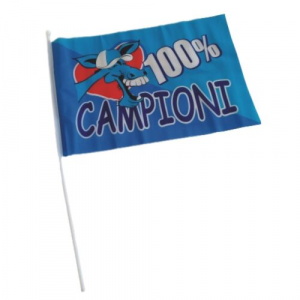 BANDIERINA TIFOSO NAPOLETANO CAMPIONI con ASTA 45 x 30 cm. Calcio Forza Ragazzi