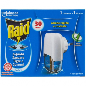 RAID LIQUIDO ELETTRODIFFUSORE BASE + RICARICA 30 NOTTI PER ZANZARE E ZANZARE TIGRI
