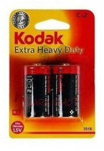 2X KODAK SUPER HEAVY DUTY ZINC BATTERIE PILE MEZZA TORCIA 1,5 VOLT C KCHZ-2 R14P