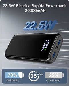 Bessline Power Bank 20000mAh, 22.5W Ricarica Rapida Caricatore Portatile PD3.0 QC4.0 con 3 Uscite & 2 Ingressi, Powerbank USB C (Input&Output) con Display LED per iPhone Samsung Huawei Xiaomi