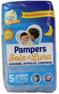 Pannolini Sole e Luna Junior taglia 5, 15 pz