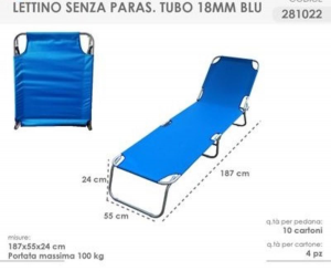 BRANDINA IN ALLUMINIO E TEXTILENE BLU CM 188X55X H 24,5