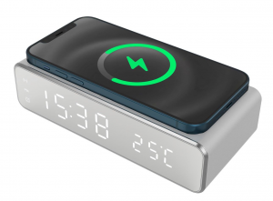 TECHMADE Sveglia Digitale TM-W258 con Funzione di Ricarica Wireless - Silver