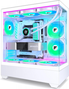 FOIFKIN Case PC – Ventola preinstallata 5 PWM ARGB ATX Mid-Tower Gaming PC, vetro panoramico 270°, F1 (bianco)