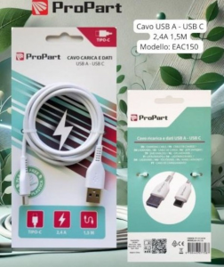 Cavo Carica e Dati Tipo-C 2.4 A. Lunghezza 1.5 metri Bianco
